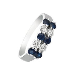 1.12 Carat Natural Sapphire and Diamond 2 Rows Ring G SI 14 Karat White Gold