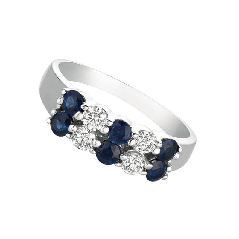 Contemporary 1.12 Carat Natural Sapphire and Diamond 2 Rows Ring G SI 14 Karat White Gold For Sale