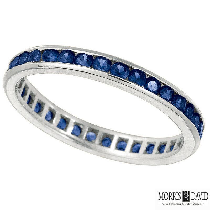 For Sale:  1.12 Carat Natural Sapphire Eternity Ring Band 14k White Gold 2
