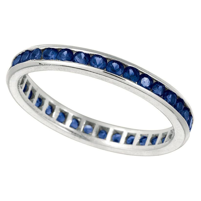 For Sale:  1.12 Carat Natural Sapphire Eternity Ring Band 14k White Gold