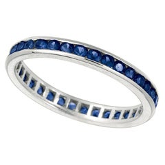 1.12 Carat Natural Sapphire Eternity Ring Band 14k White Gold
