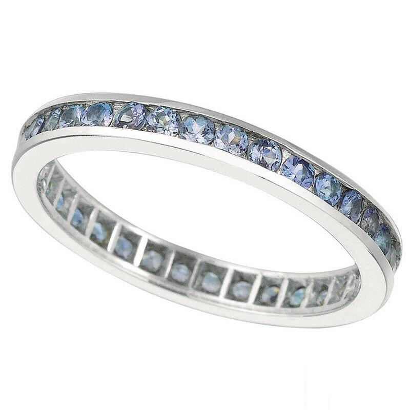 For Sale:  1.12 Carat Natural Tanzanite Eternity Ring Band 14K White Gold 2