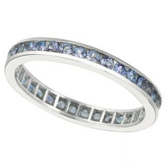 1.12 Carat Natural Tanzanite Eternity Ring Band 14K White Gold