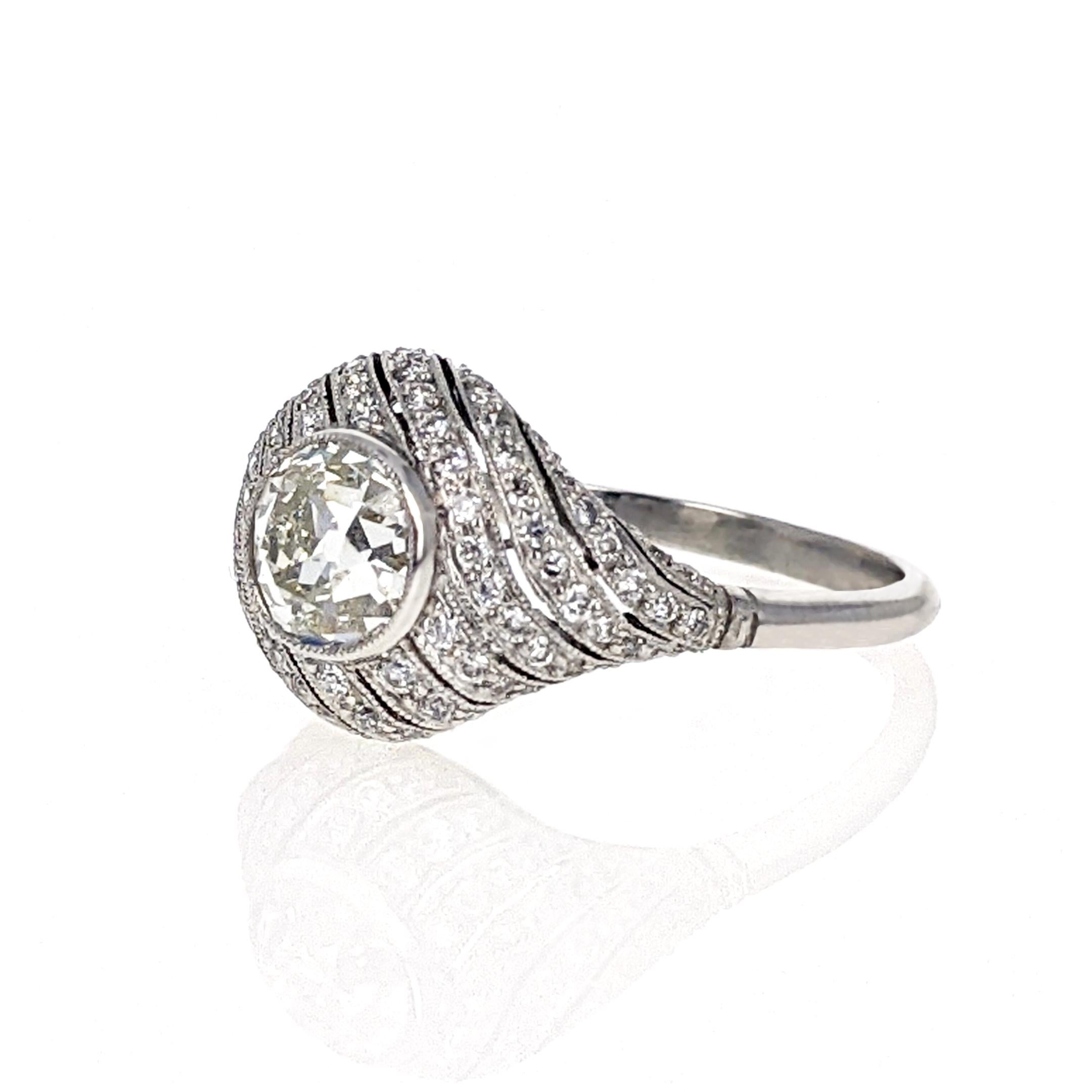 Women's or Men's 1.12 Carat Old European Cut Diamond Platinum Dome Engagement Ring