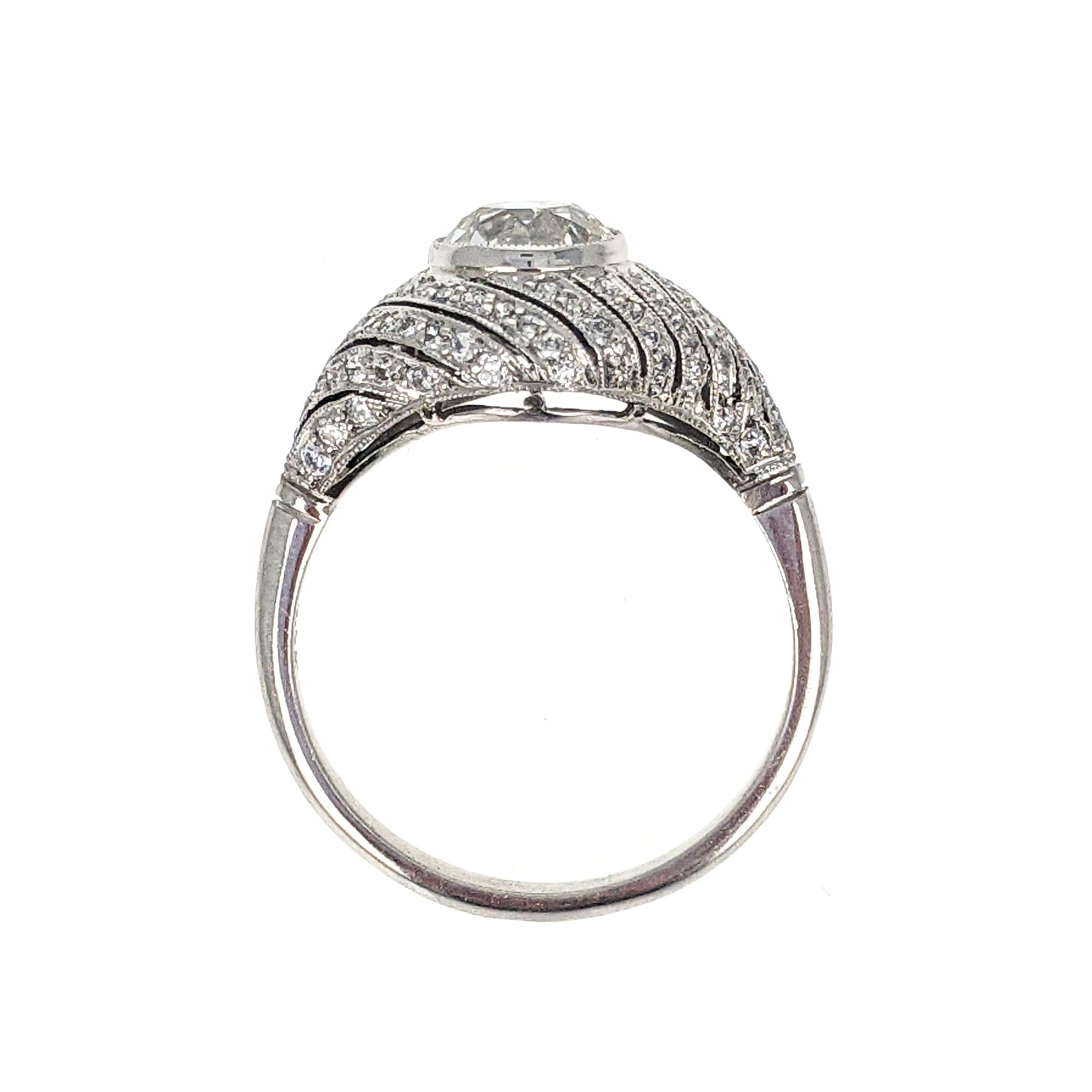1.12 Carat Old European Cut Diamond Platinum Dome Engagement Ring 1