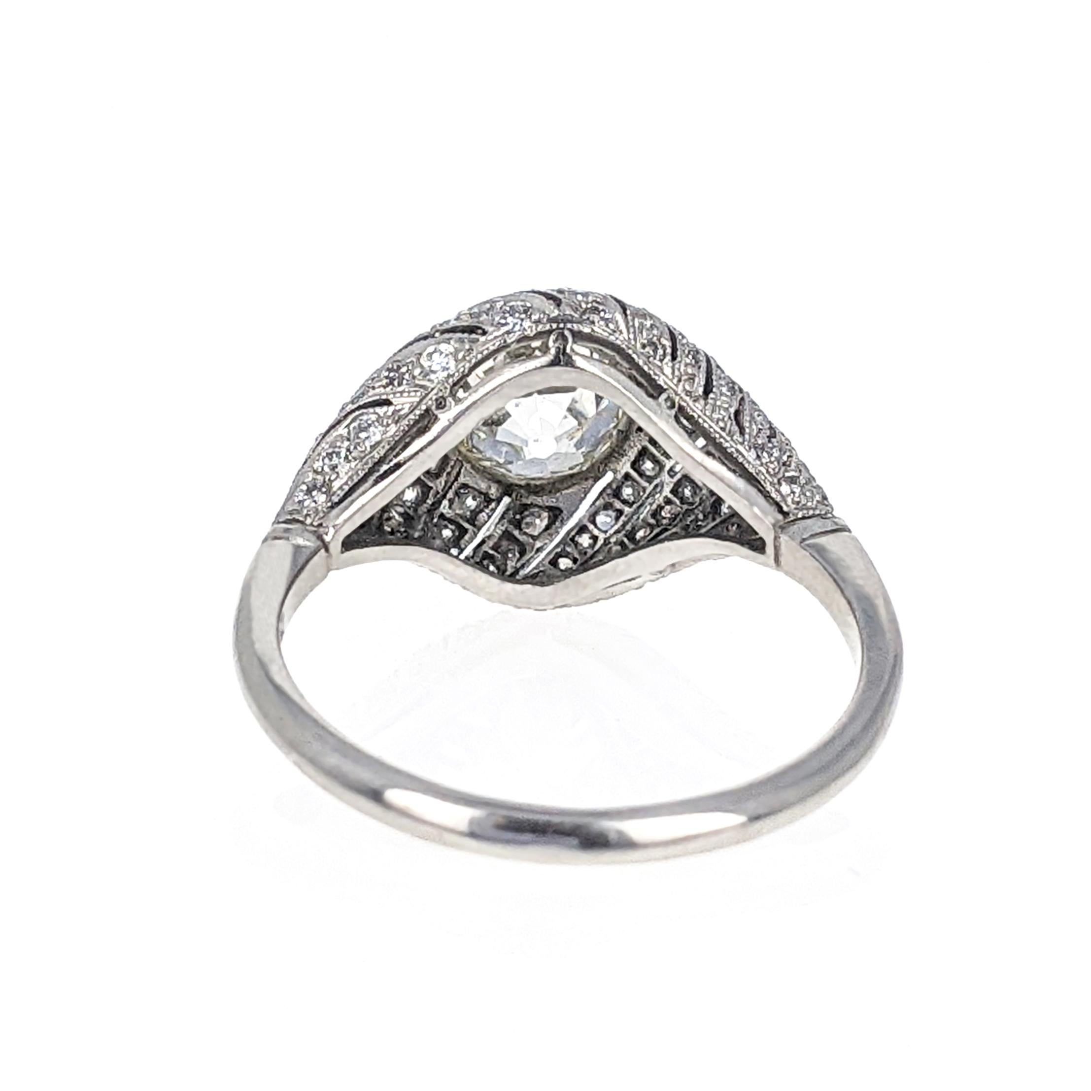1.12 Carat Old European Cut Diamond Platinum Dome Engagement Ring 2
