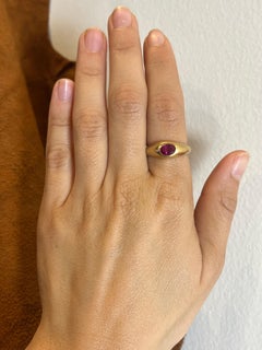 1.12 Carat Oval Burmese Ruby Gypsy Ring in 14K Rose Gold Handmade