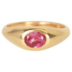 1.12 Carat Oval Burmese Ruby Gypsy Ring in 14K Rose Gold Handmade