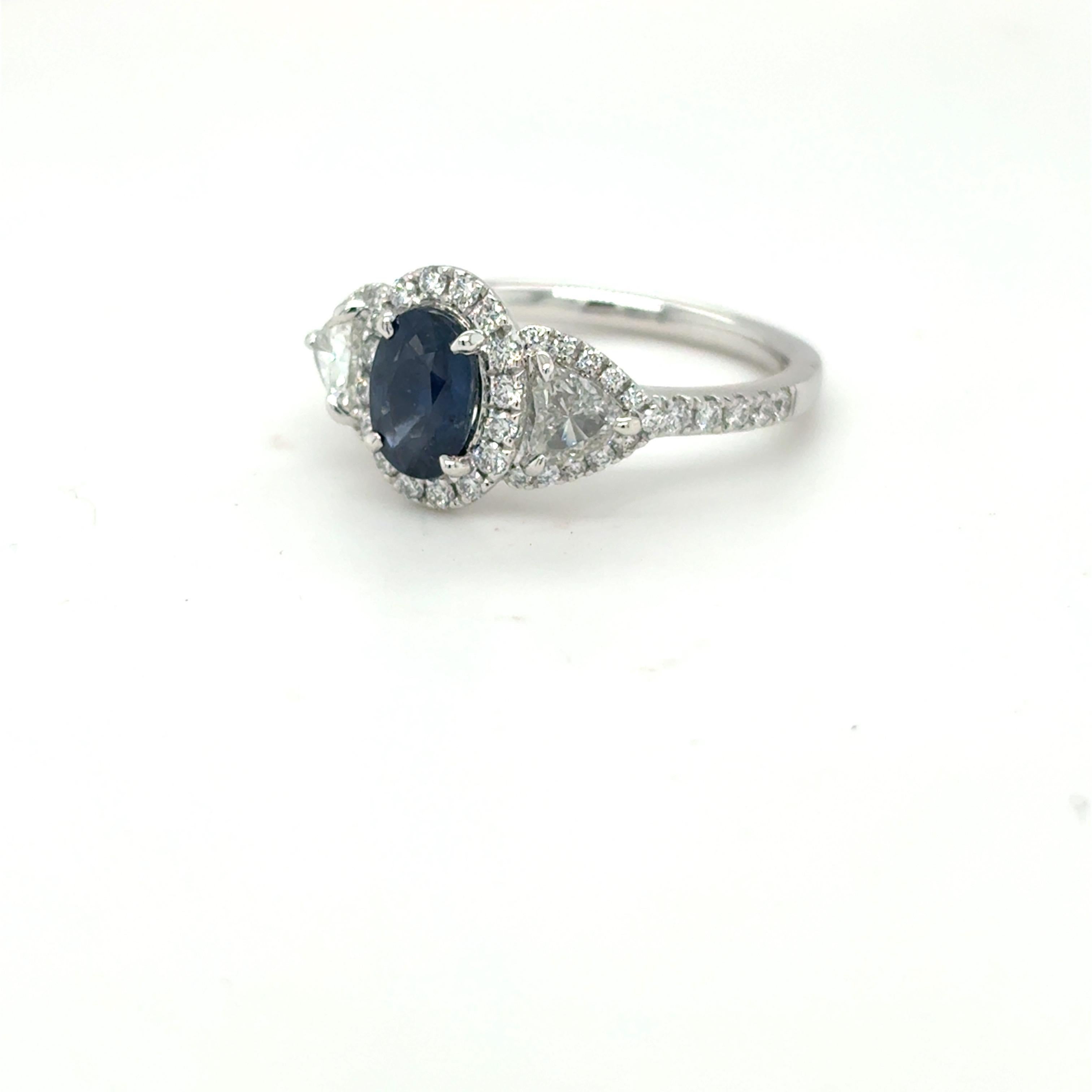 1.12 Carat Oval Cut Blue Sapphire Diamond Platinum Ring For Sale 9