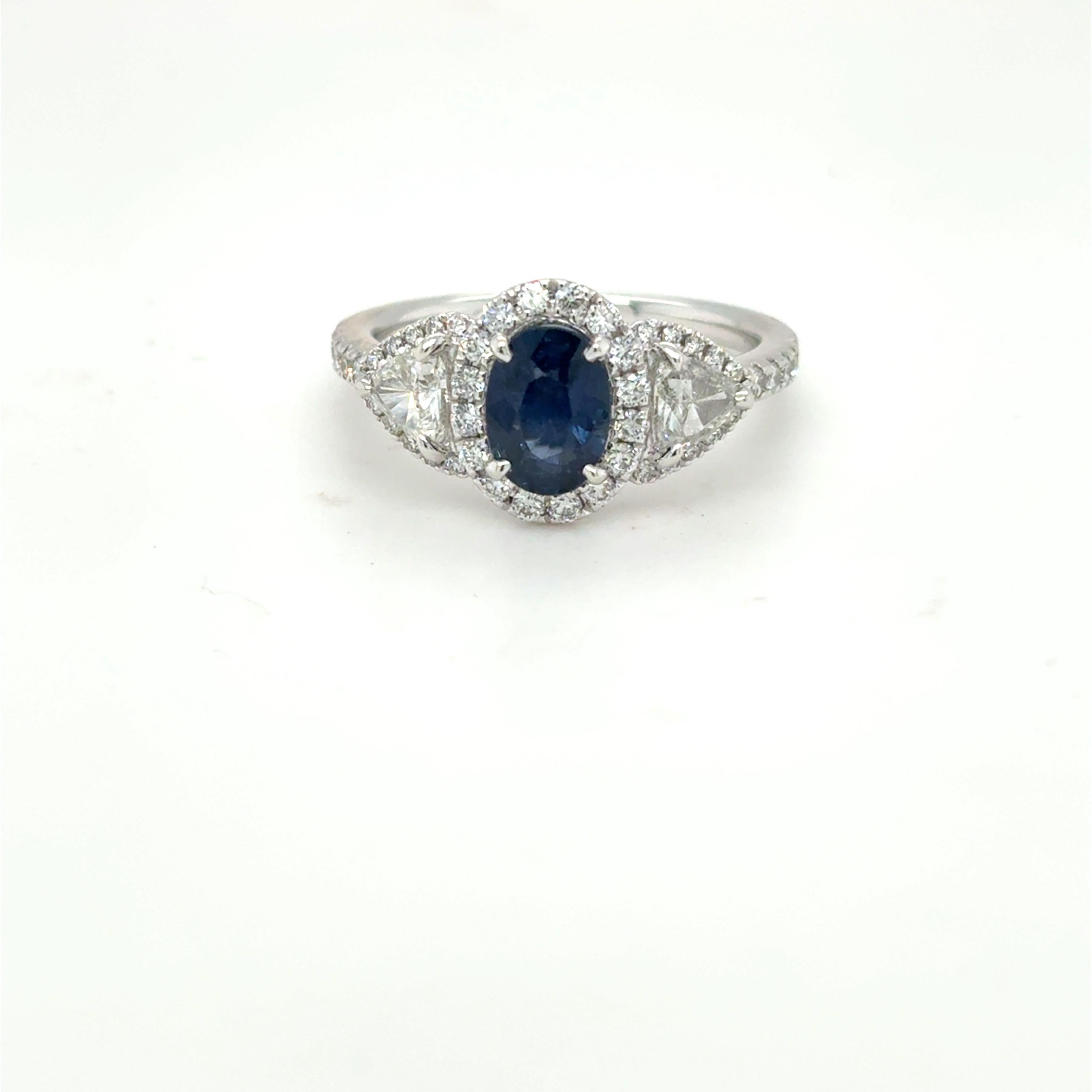 1.12 Carat Oval Cut Blue Sapphire Diamond Platinum Ring For Sale 10