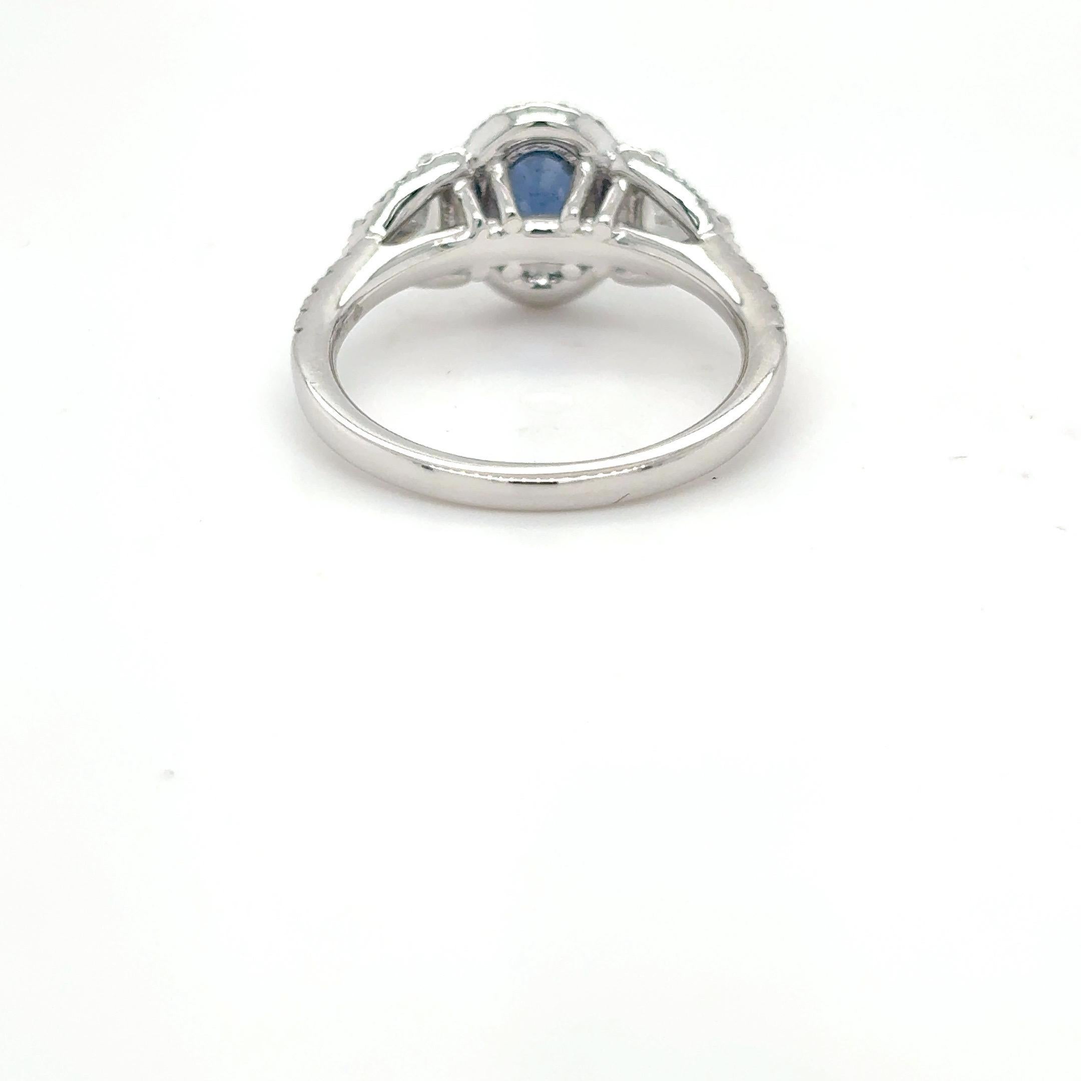 1.12 Carat Oval Cut Blue Sapphire Diamond Platinum Ring For Sale 12