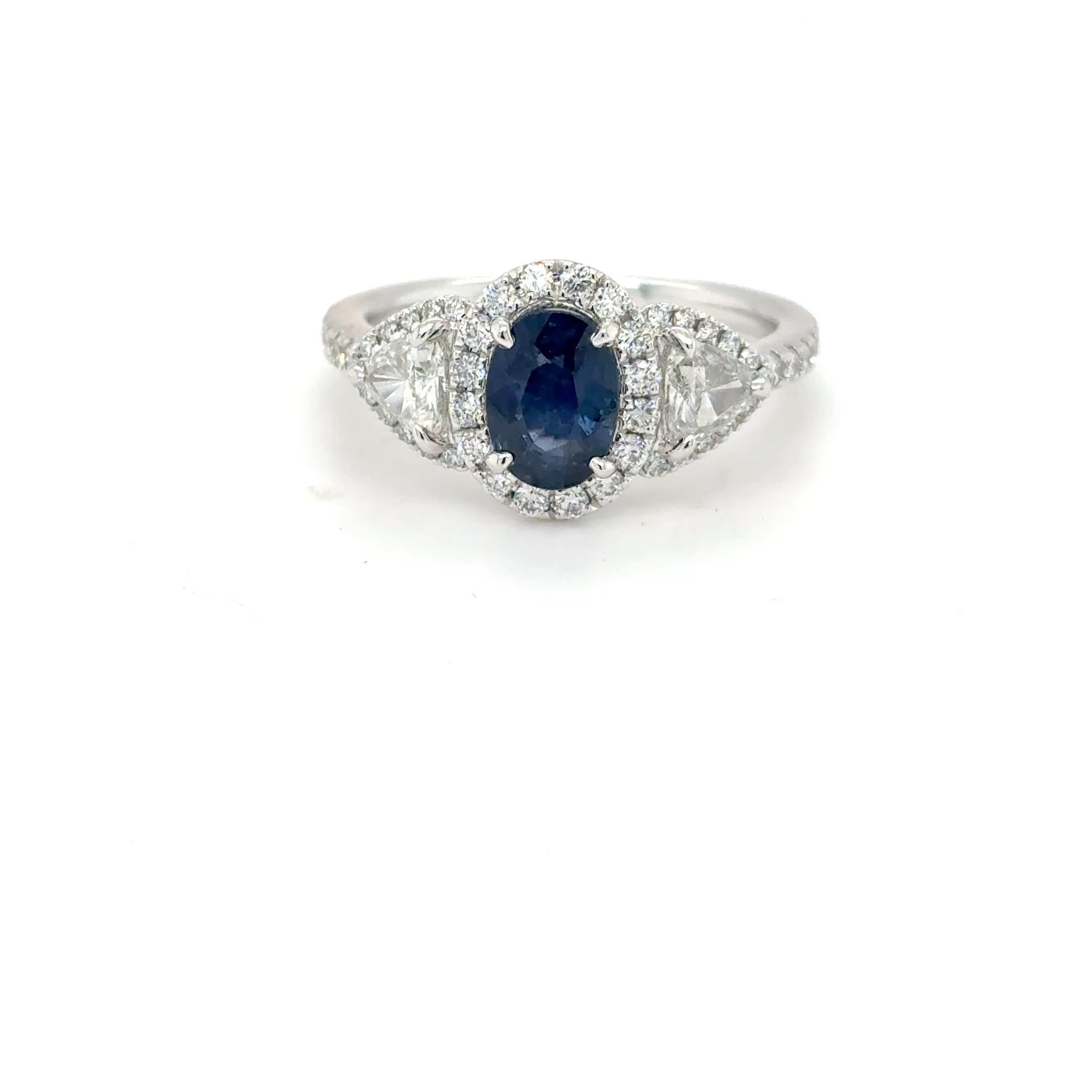 1.12 Carat Oval Cut Blue Sapphire Diamond Platinum Ring For Sale 13