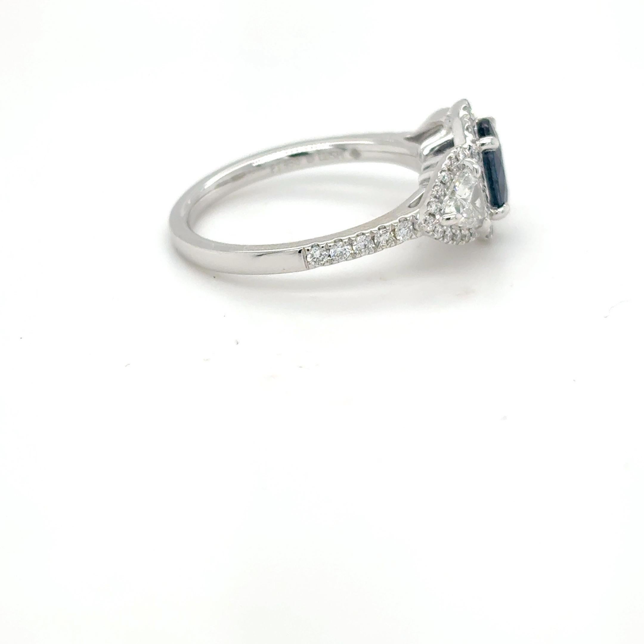 1.12 Carat Oval Cut Blue Sapphire Diamond Platinum Ring For Sale 14