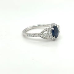 1.12 Carat Oval Cut Blue Sapphire Diamond Platinum Ring