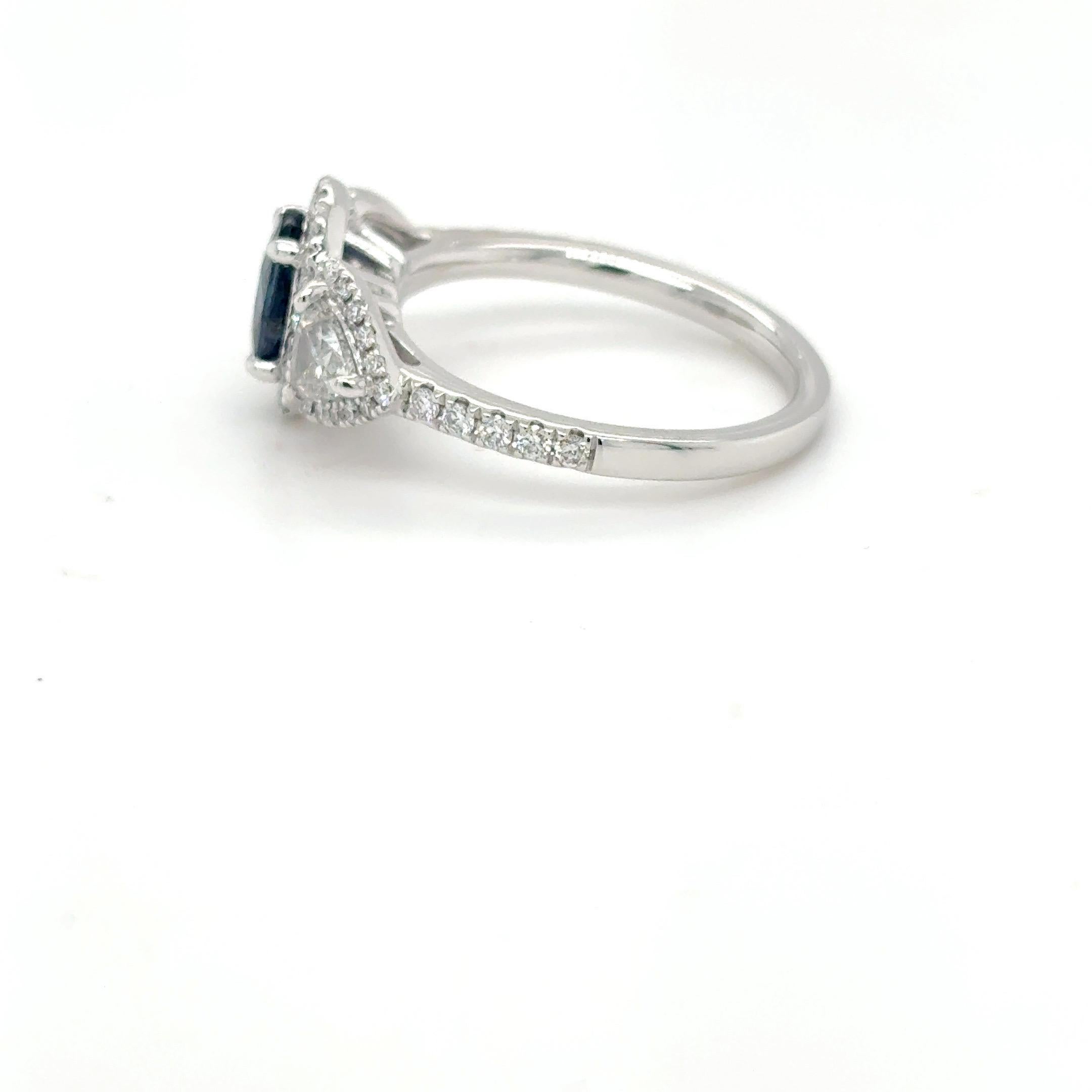 1.12 Carat Oval Cut Blue Sapphire Diamond Platinum Ring For Sale 15
