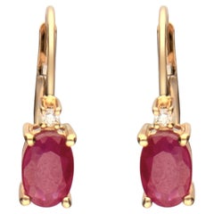 1.12 Carat Oval Cut Ruby Diamond Accents 10K Yellow Gold Earring