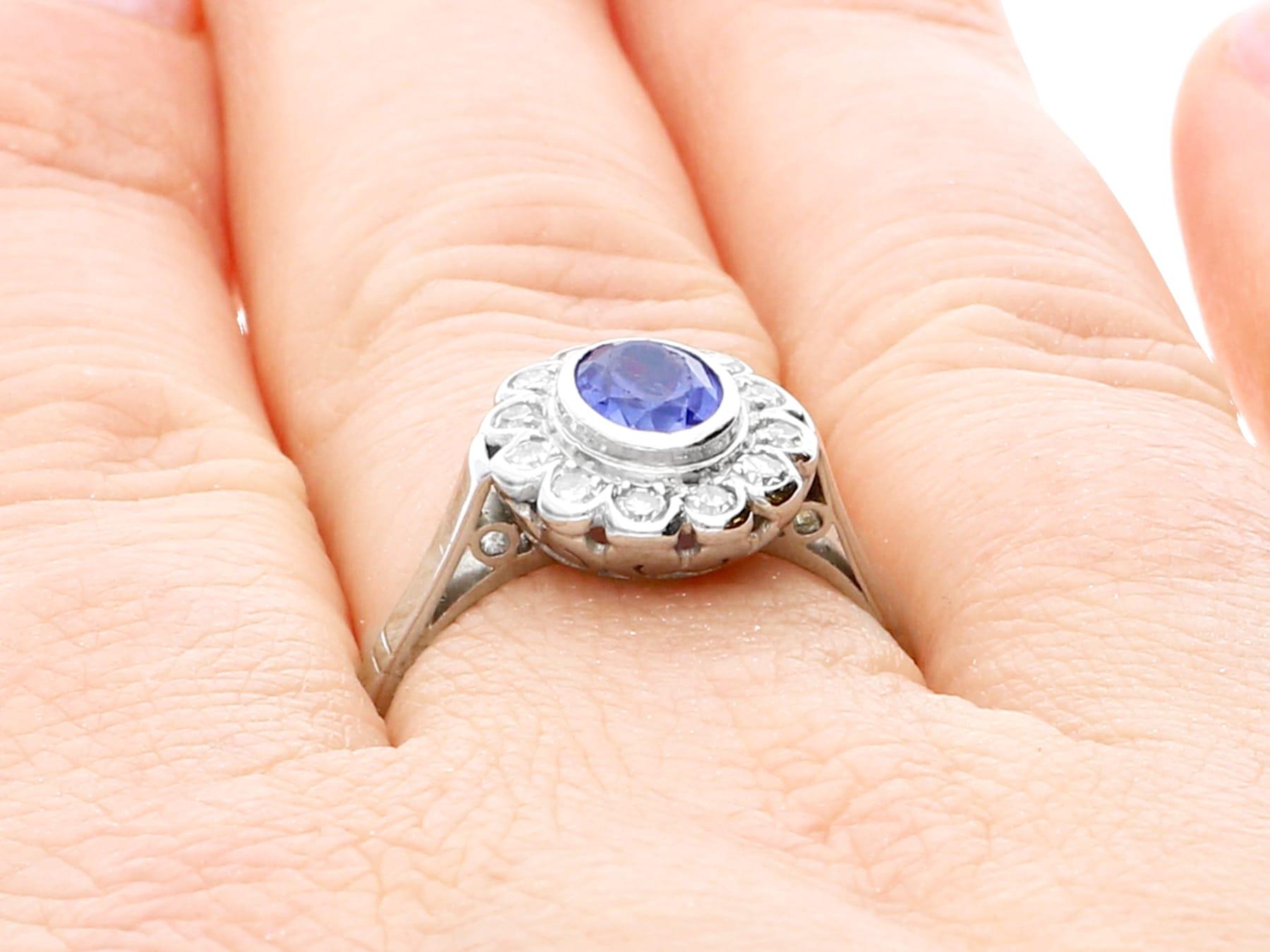 1.12 Carat Oval Cut Sapphire and Diamond Platinum Cluster Ring Circa 1930 For Sale 5