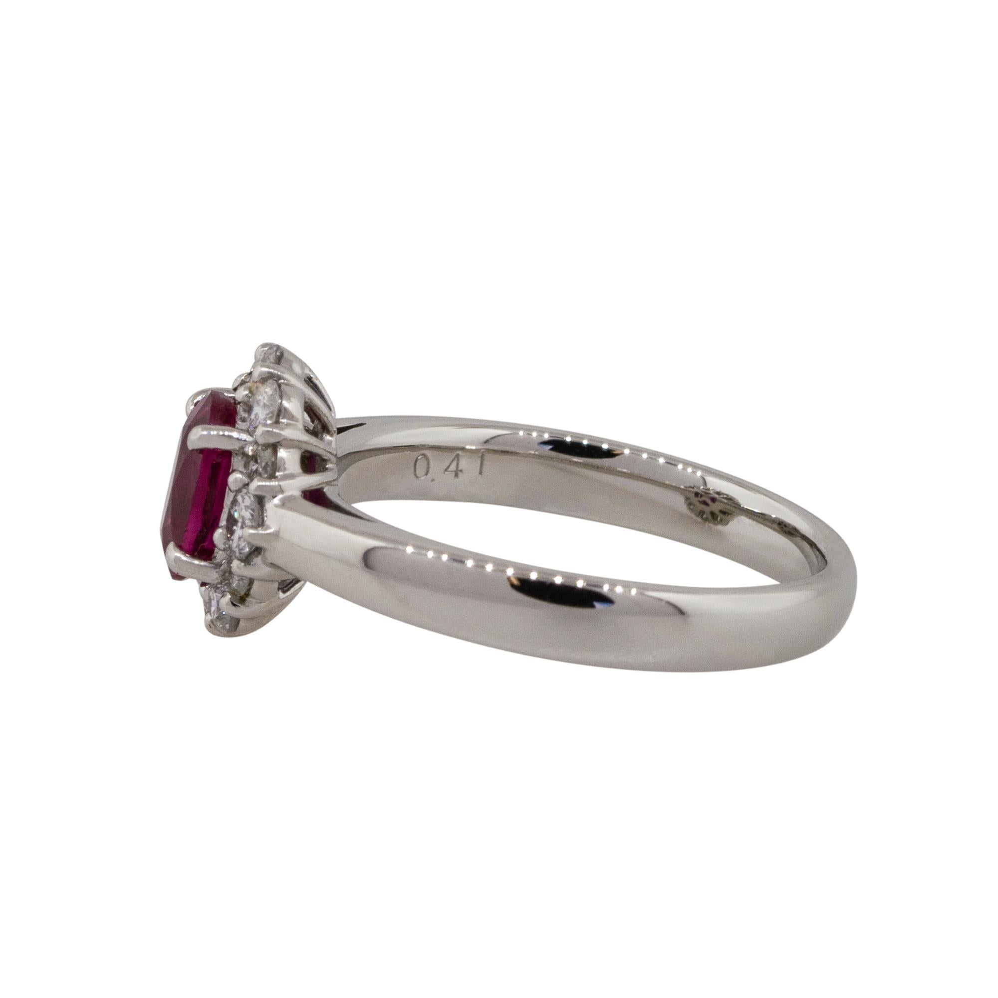 Oval Cut 1.12 Carat Oval Ruby Center Diamond Halo Ring Platinum in Stock
