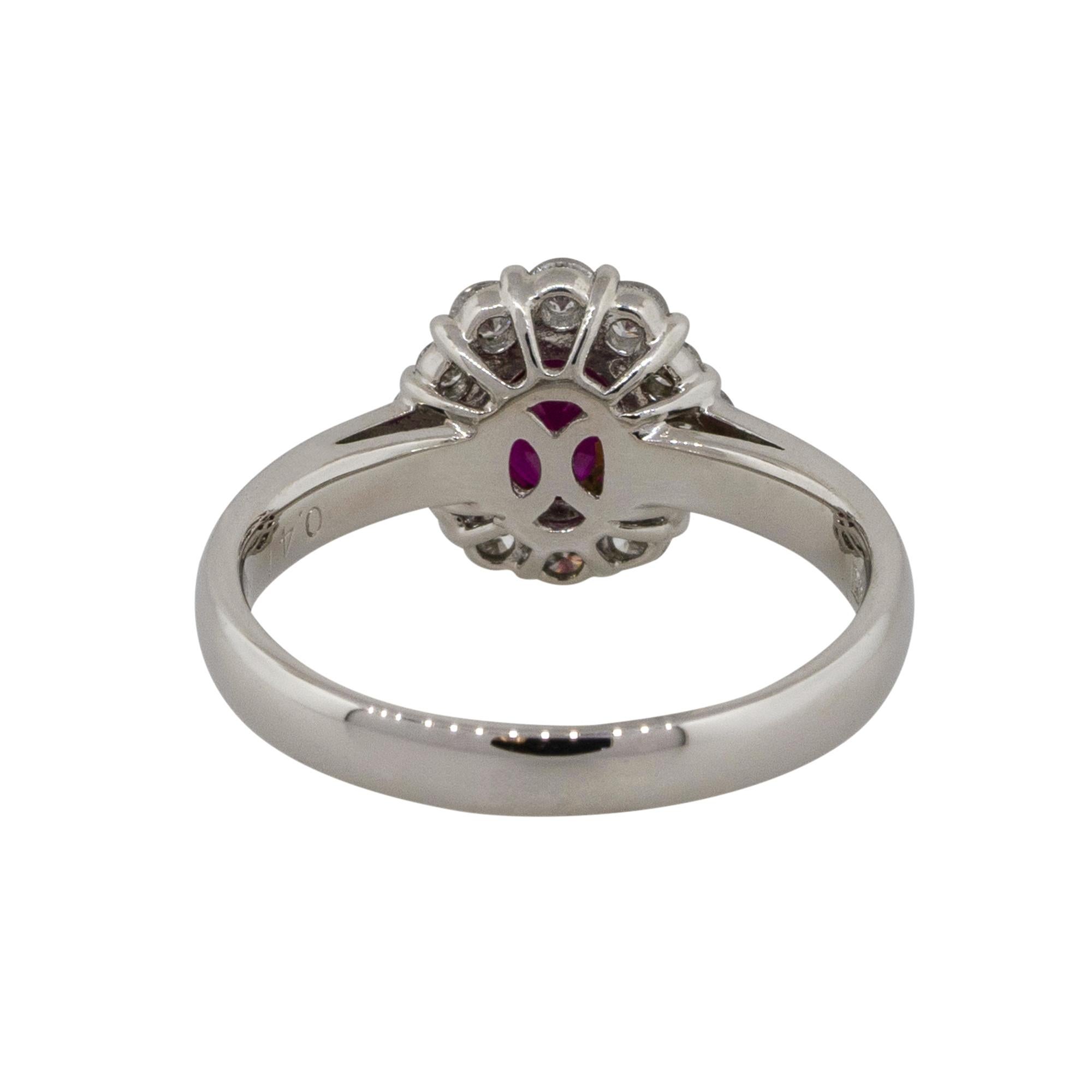 Women's 1.12 Carat Oval Ruby Center Diamond Halo Ring Platinum in Stock For Sale