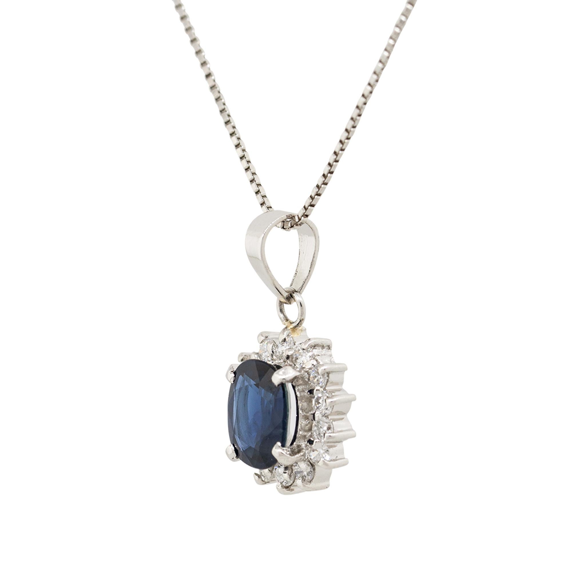 Oval Cut 1.12 Carat Oval Sapphire Diamond Pendant Necklace Platinum in Stock
