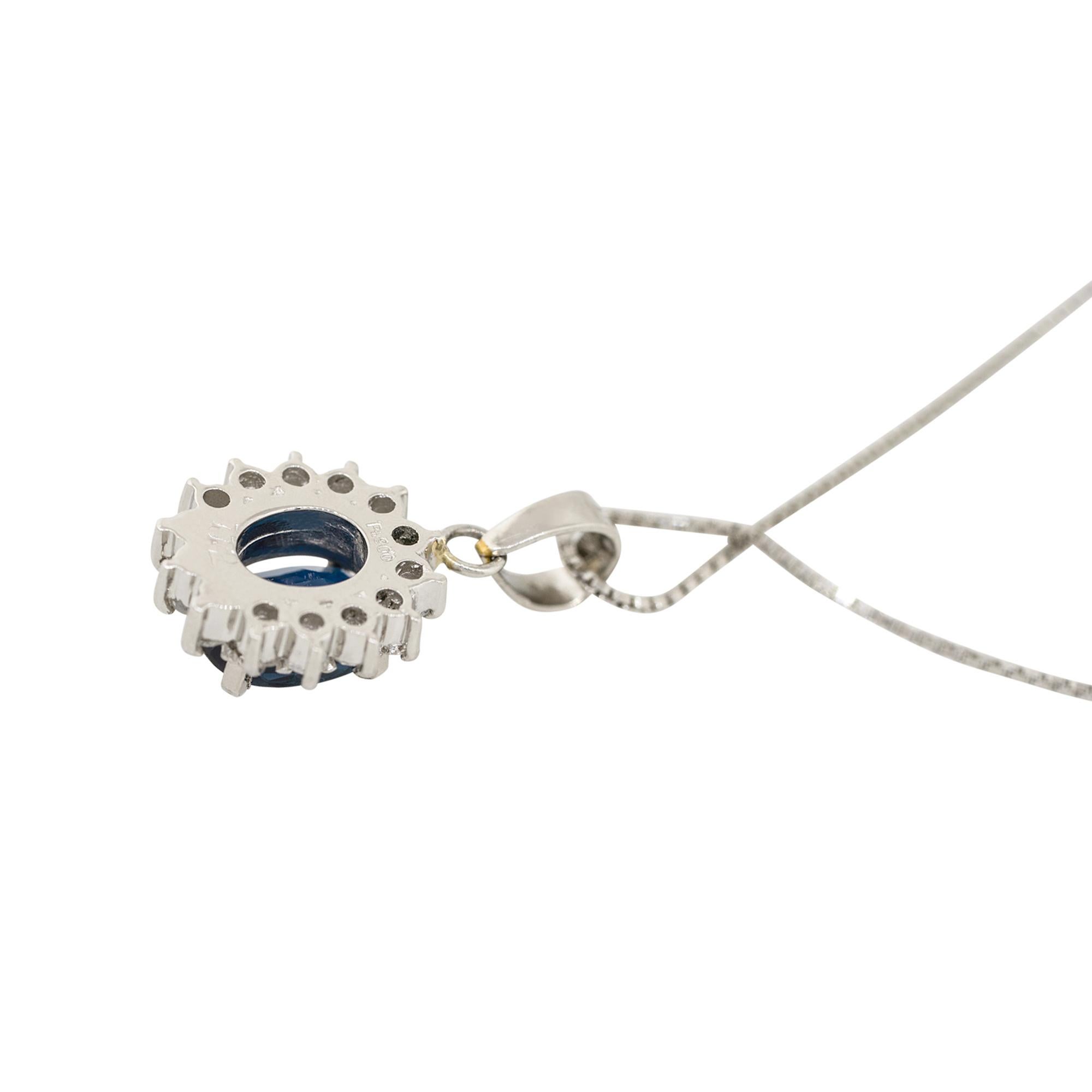 1.12 Carat Oval Sapphire Diamond Pendant Necklace Platinum in Stock 1