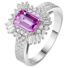1.12 Carat Pink Sapphire Diamond Ring 18 Karat White Gold