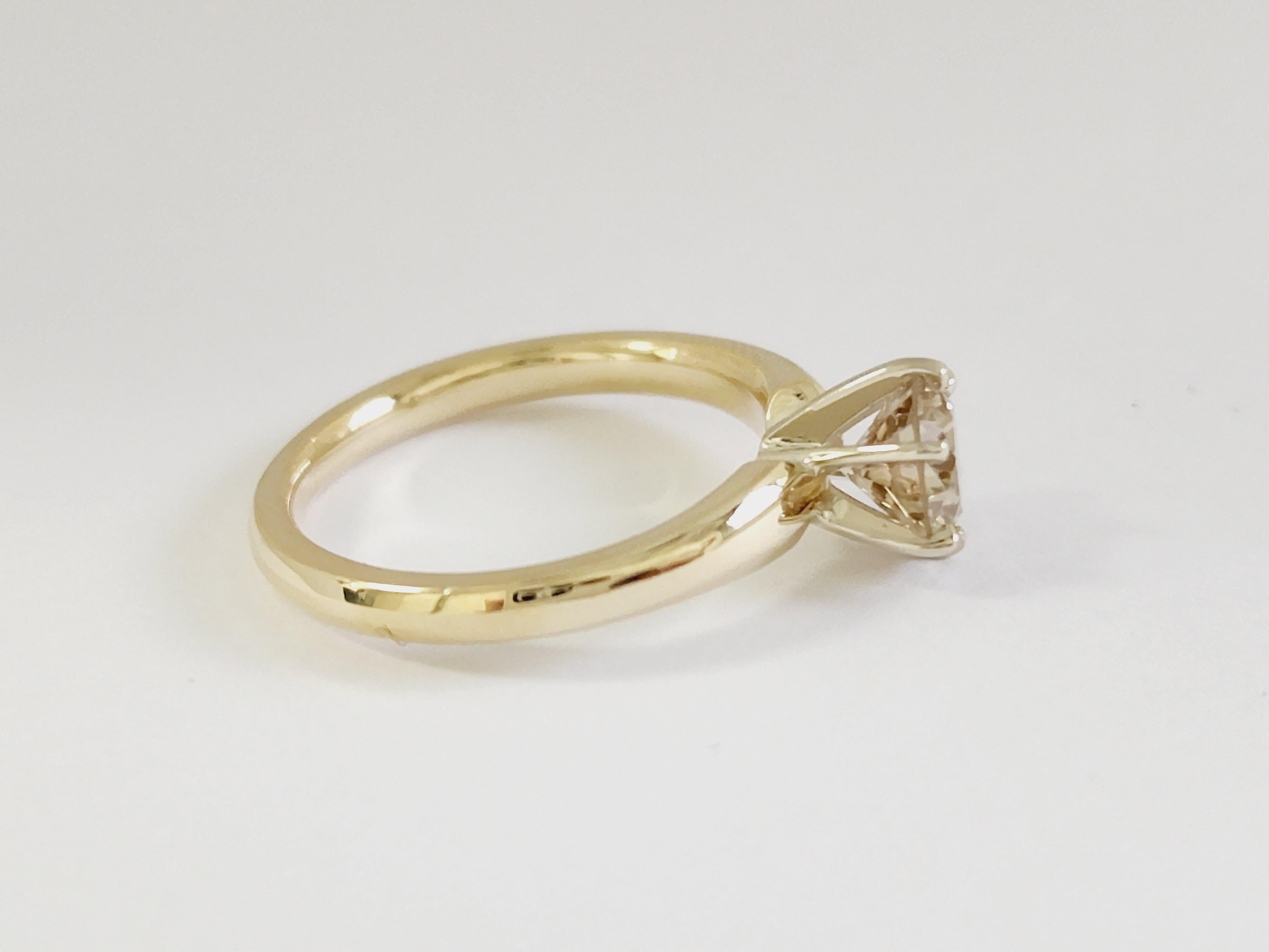 1.12 Carat Round Cut Diamond 14 Karat Yellow Gold Solitaire Ring 3