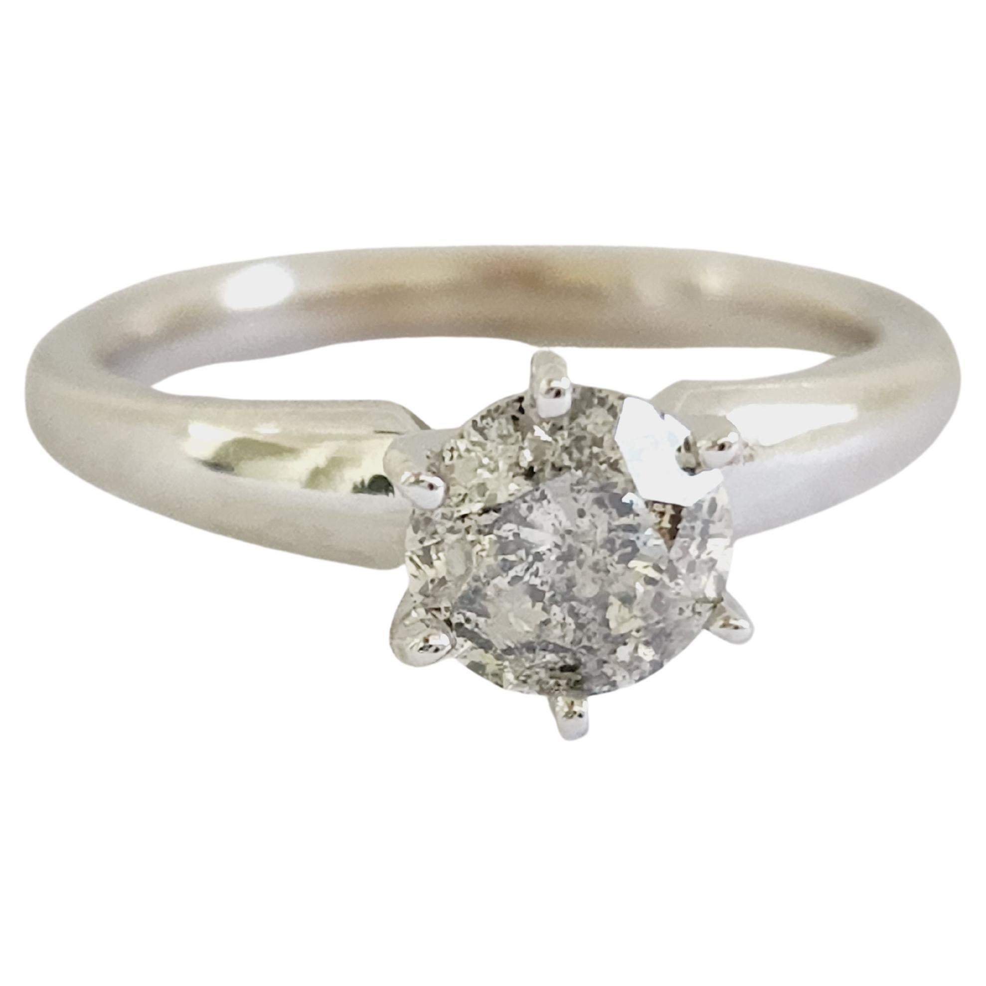 1.12 Carat Round Diamond 14 Karat White Gold Solitaire Ring For Sale