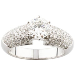 1.12 Carat Round Diamond Solitaire Ring with Pave Accents in White Gold