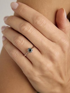 1.12 Carat Round Teal Sapphire White Gold Engagement Ring
