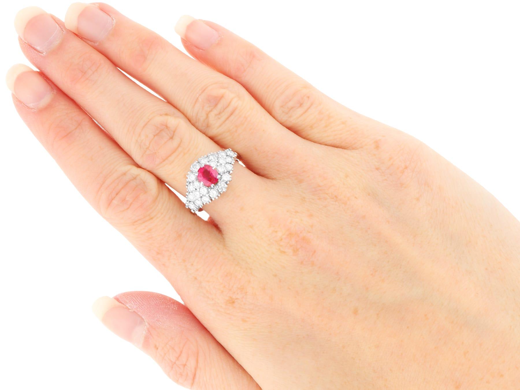 1.12 Carat Ruby and 1.33 Carat Diamond 18k White Gold Dress Ring Circa 1970 For Sale 5