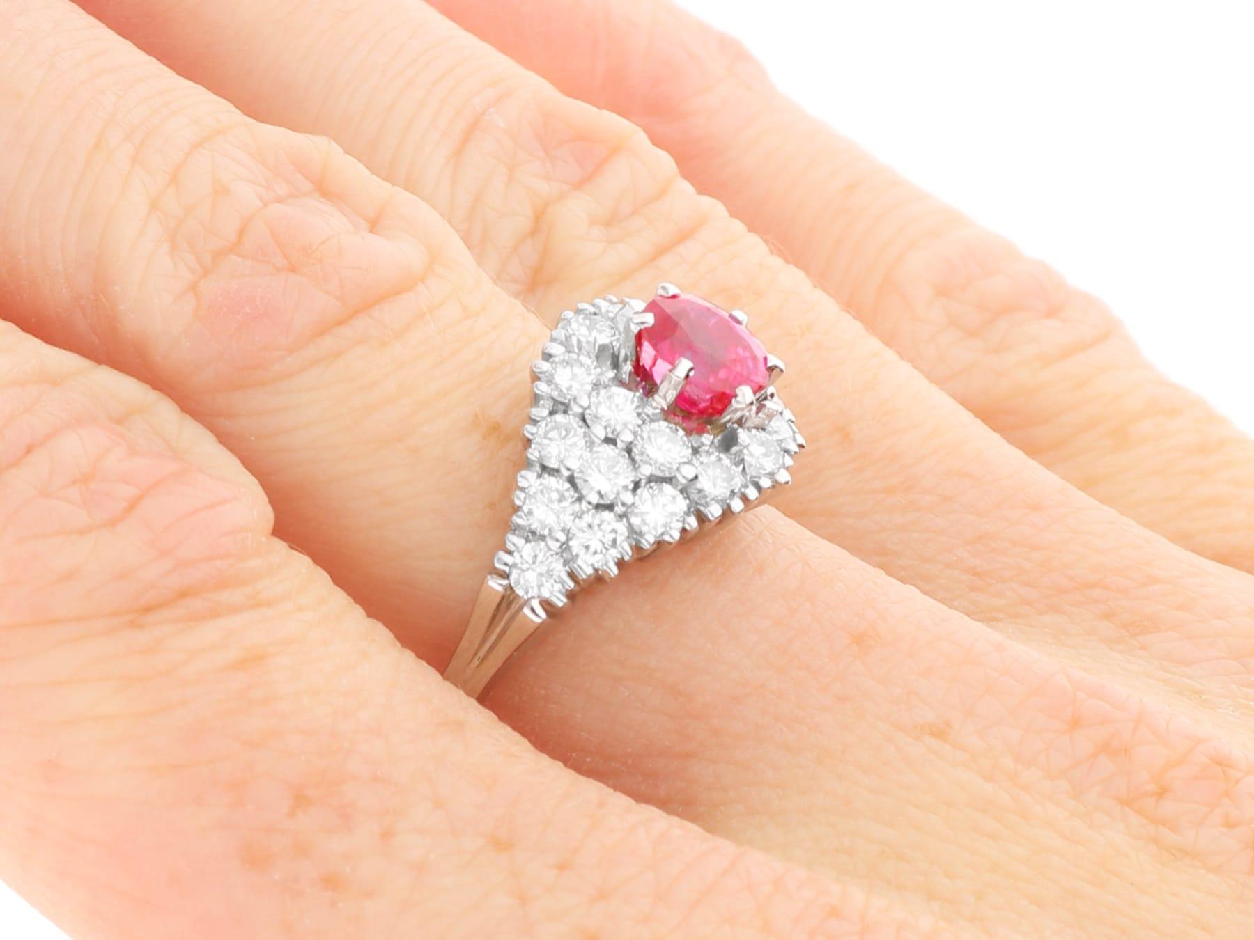 1.12 Carat Ruby and 1.33 Carat Diamond 18k White Gold Dress Ring Circa 1970 For Sale 6