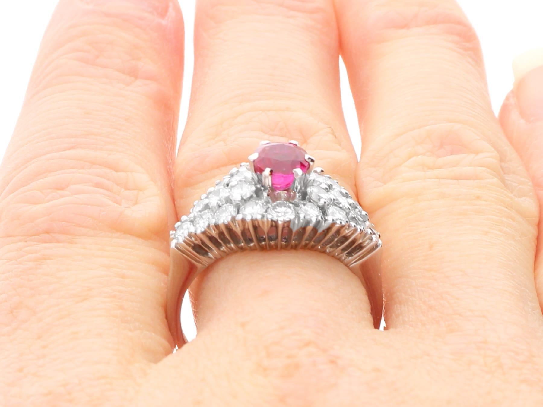 1.12 Carat Ruby and 1.33 Carat Diamond 18k White Gold Dress Ring Circa 1970 For Sale 7