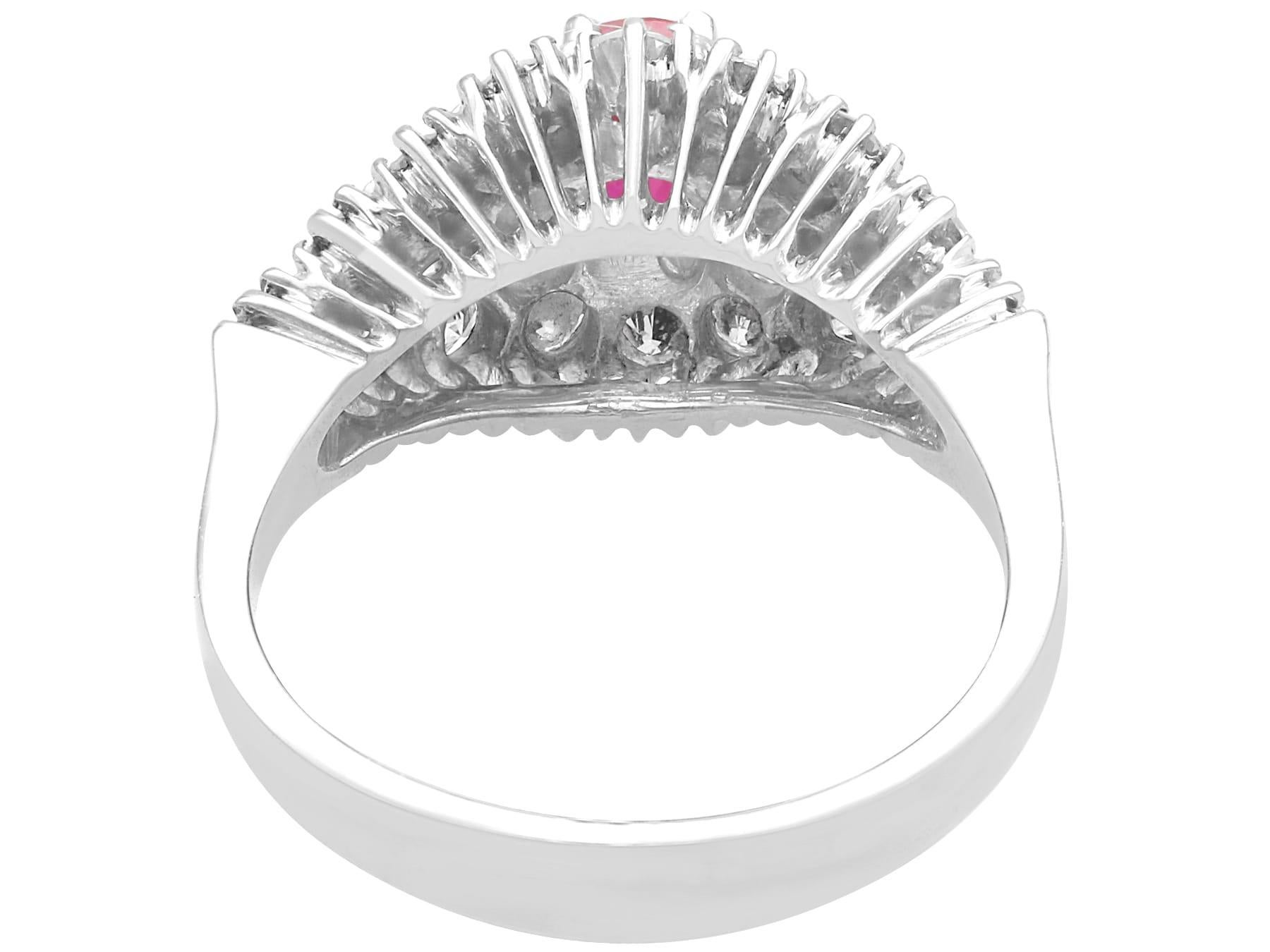 1.12 Carat Ruby and 1.33 Carat Diamond 18k White Gold Dress Ring Circa 1970 For Sale 2
