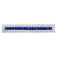 1.12 Carat Sapphire and 1.78 Carat Diamond Yellow Gold and Palladium Bar Brooch