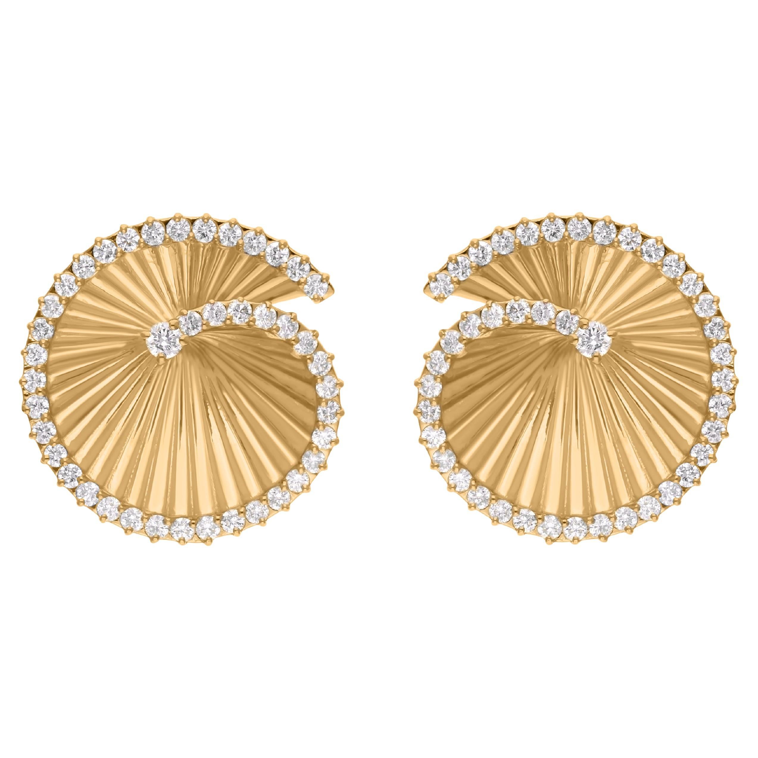 1.12 Carat SI Clarity HI Color Diamond Designer Earrings 18 Karat Yellow Gold
