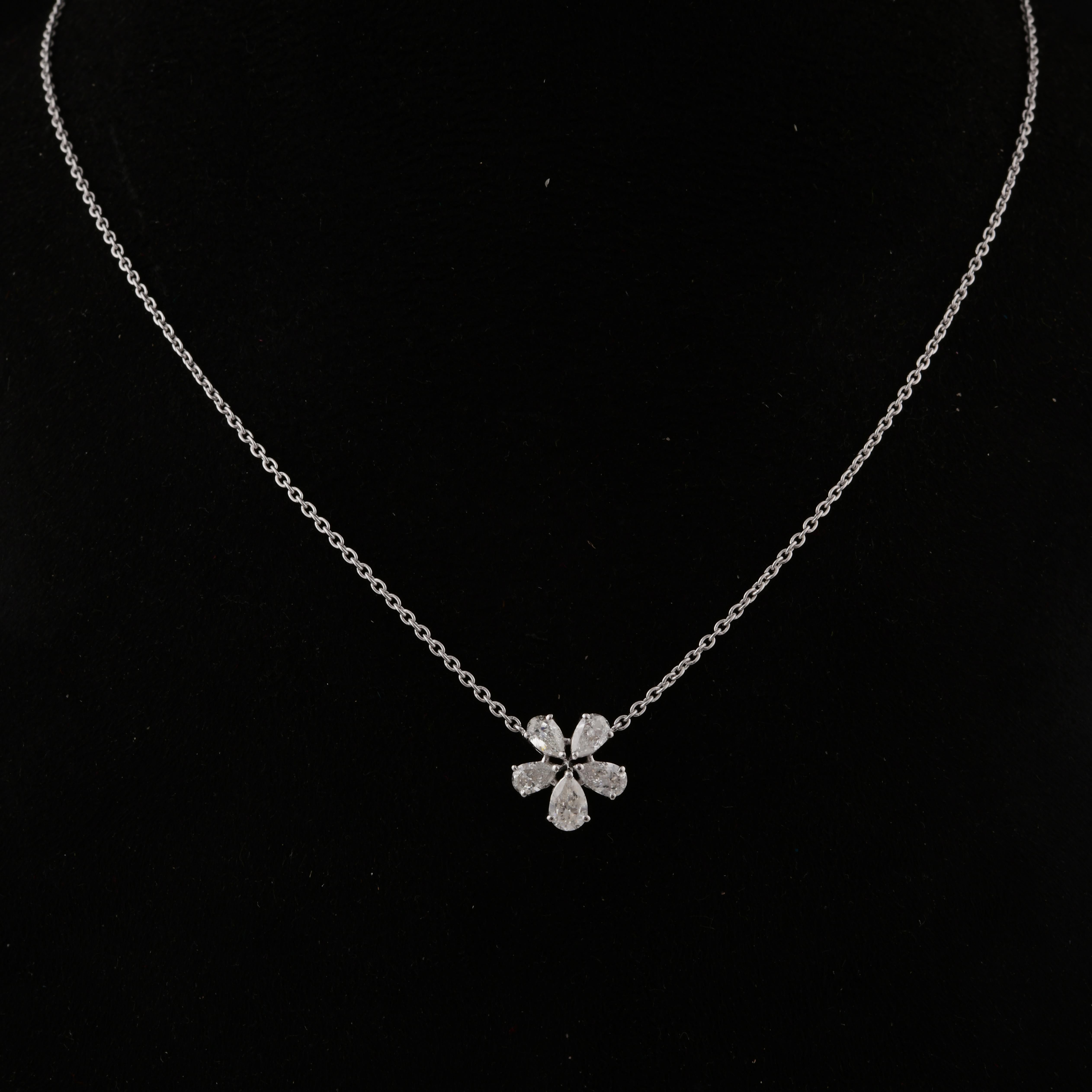 Modern 1.12 Carat SI Clarity HI Color Diamond Flower Charm Necklace 18 Karat White Gold For Sale