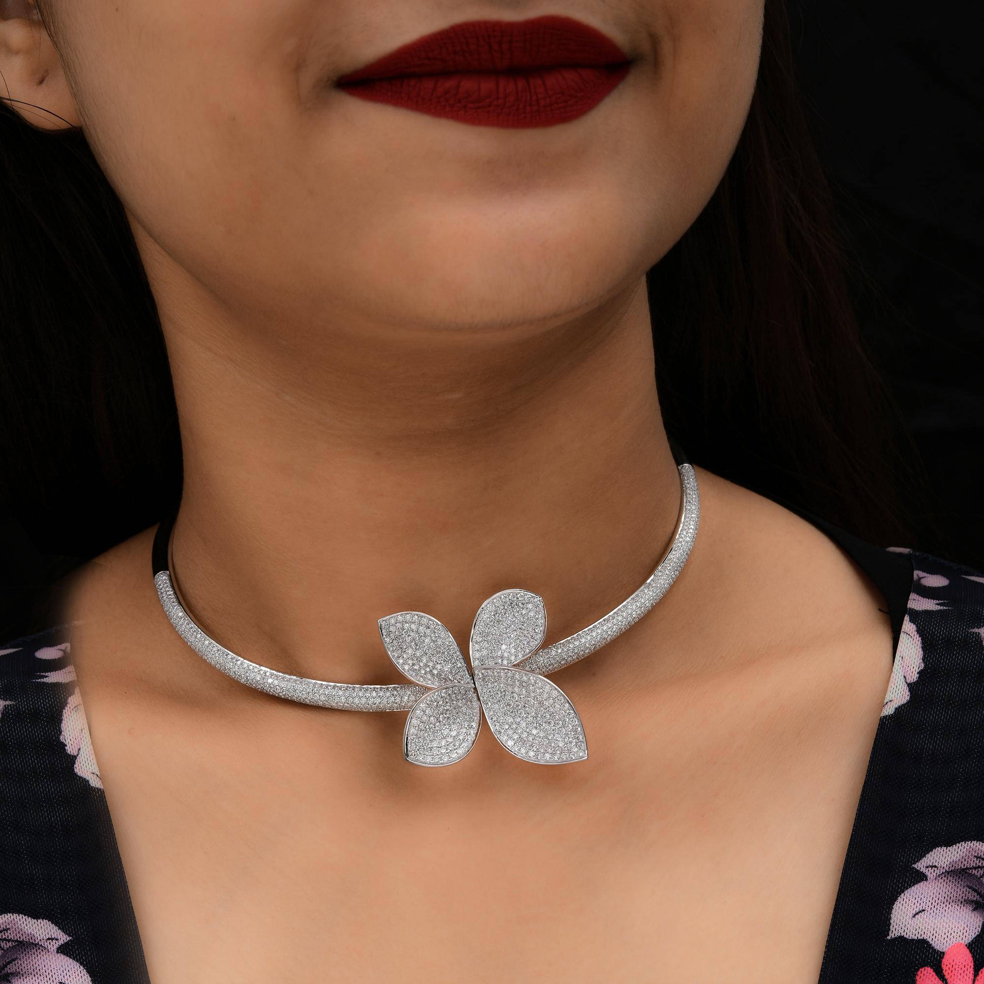 Women's 11.2 Carat SI/H Brilliant Cut Diamond 14k White Gold Butterfly Choker Necklace For Sale