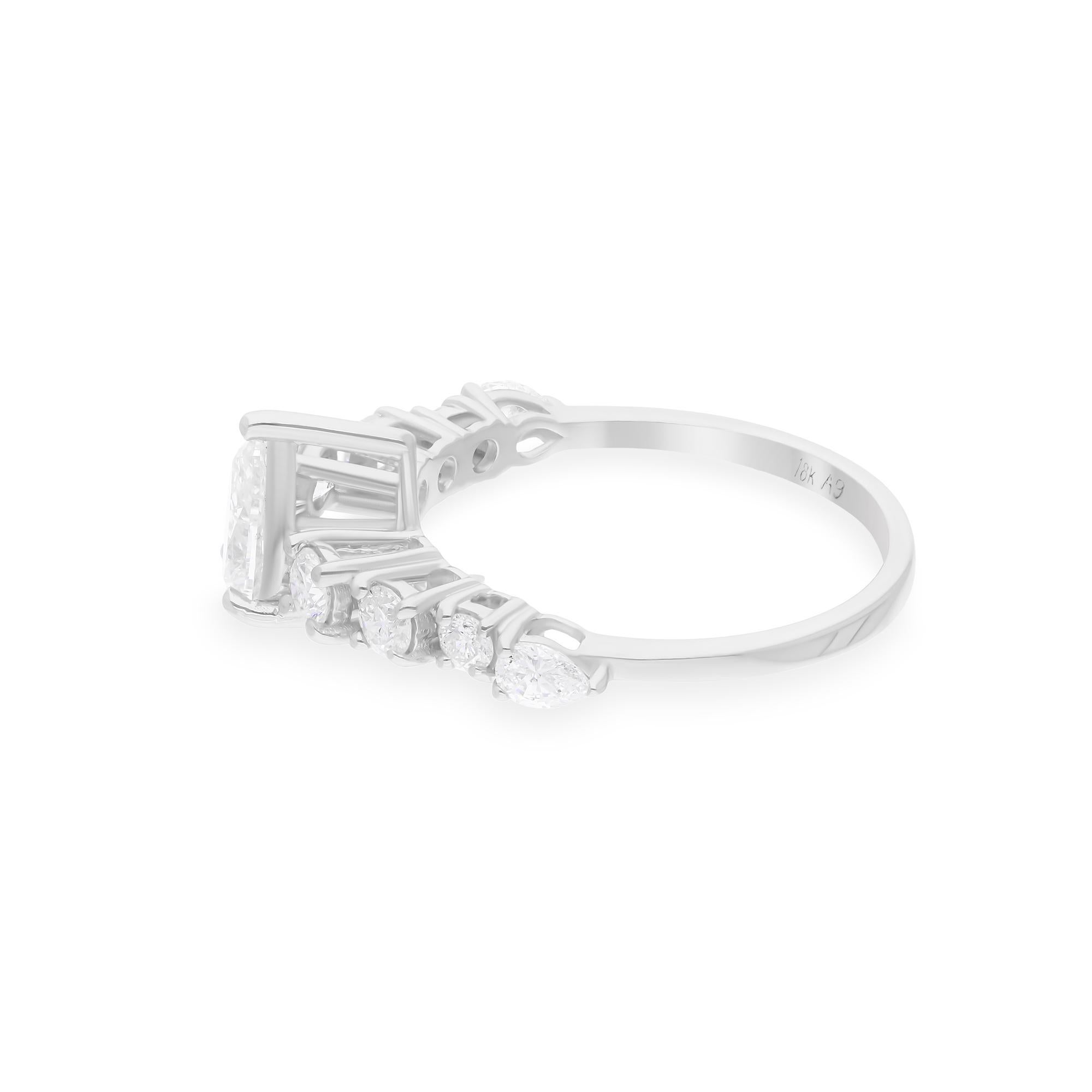 Taille poire 1.12 Carat SI/H Pear Round Brilliant Cut Diamond Ring 18k White Gold Jewelry en vente