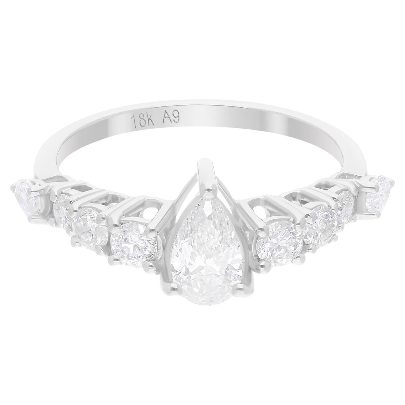 1.12 Carat SI/H Pear Round Brilliant Cut Diamond Ring 18k White Gold Jewelry en vente