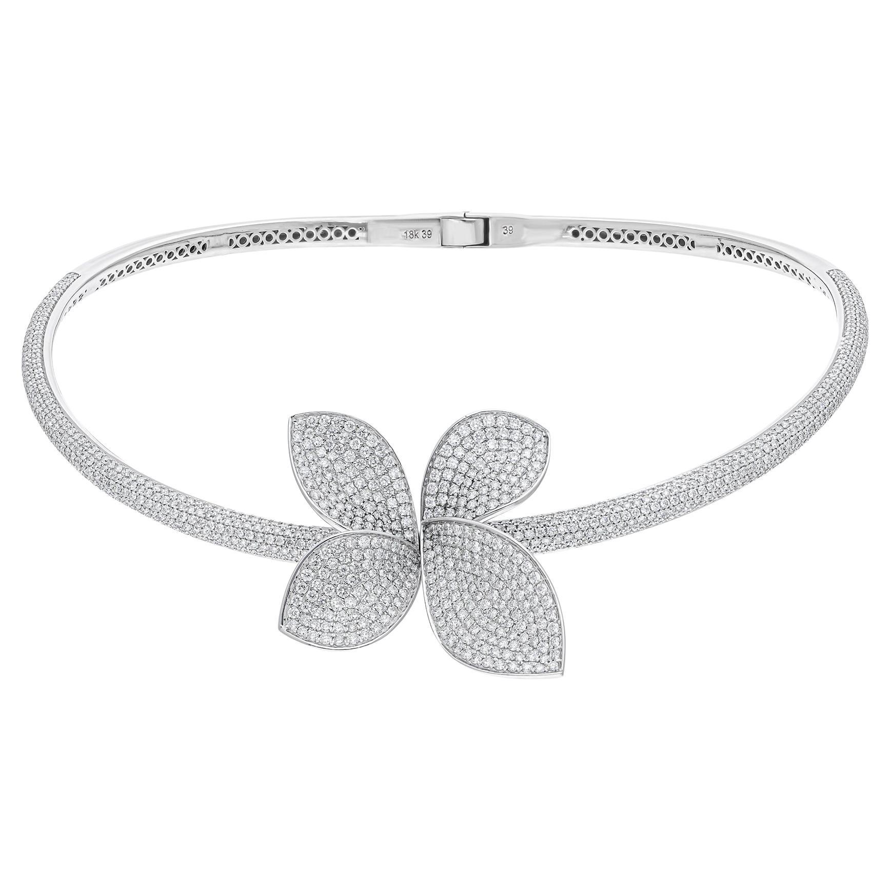 11.2 Carat SI/H Round Brilliant Cut Diamond White Gold Butterfly Choker Necklace