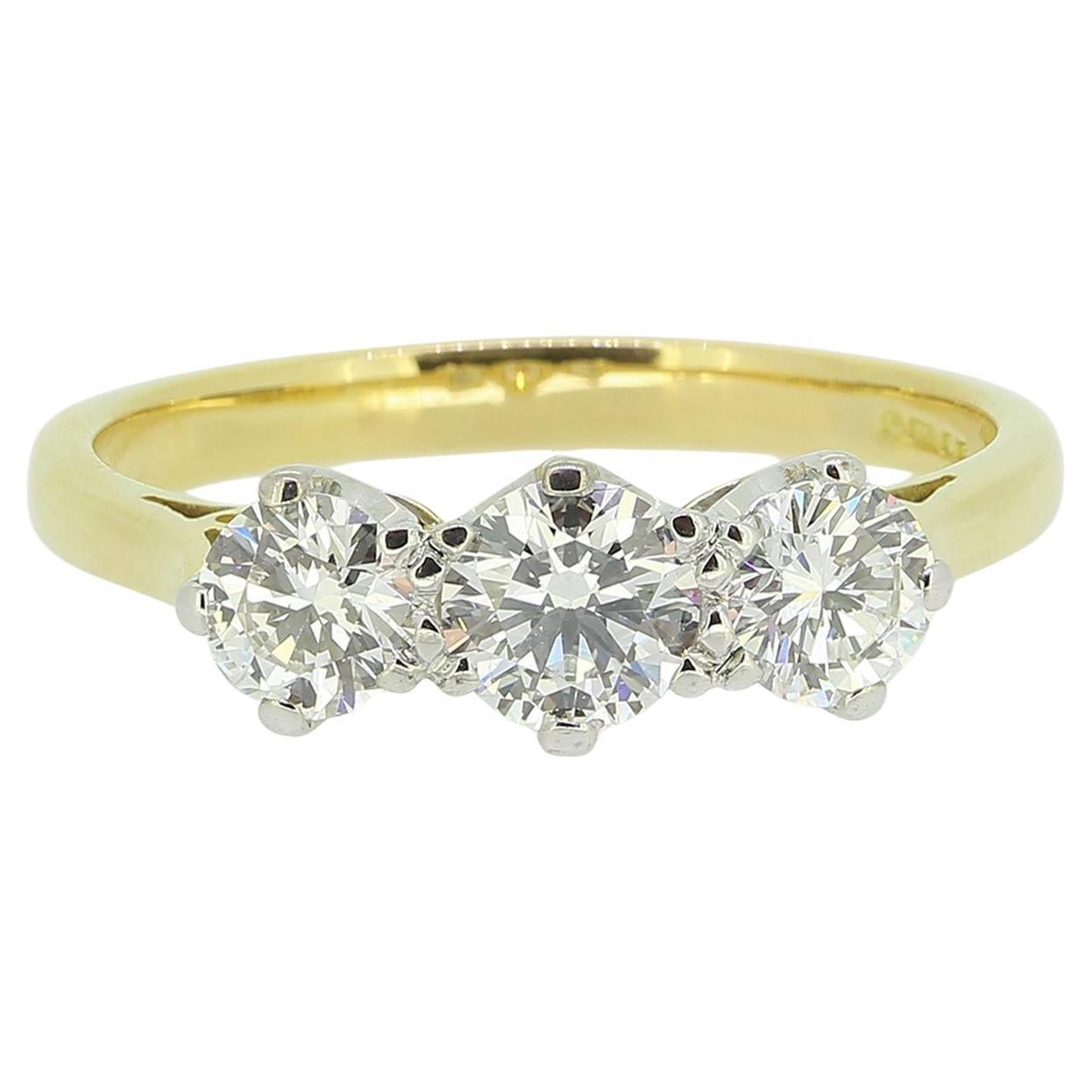 1.12 Carat Three-Stone Diamond Ring For Sale