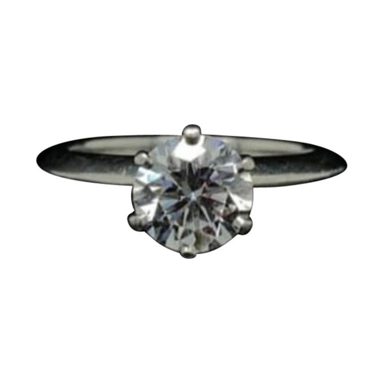 1.12 Carat Tiffany & Co Platinum Round Brilliant Cut Diamond Engagement Ring
