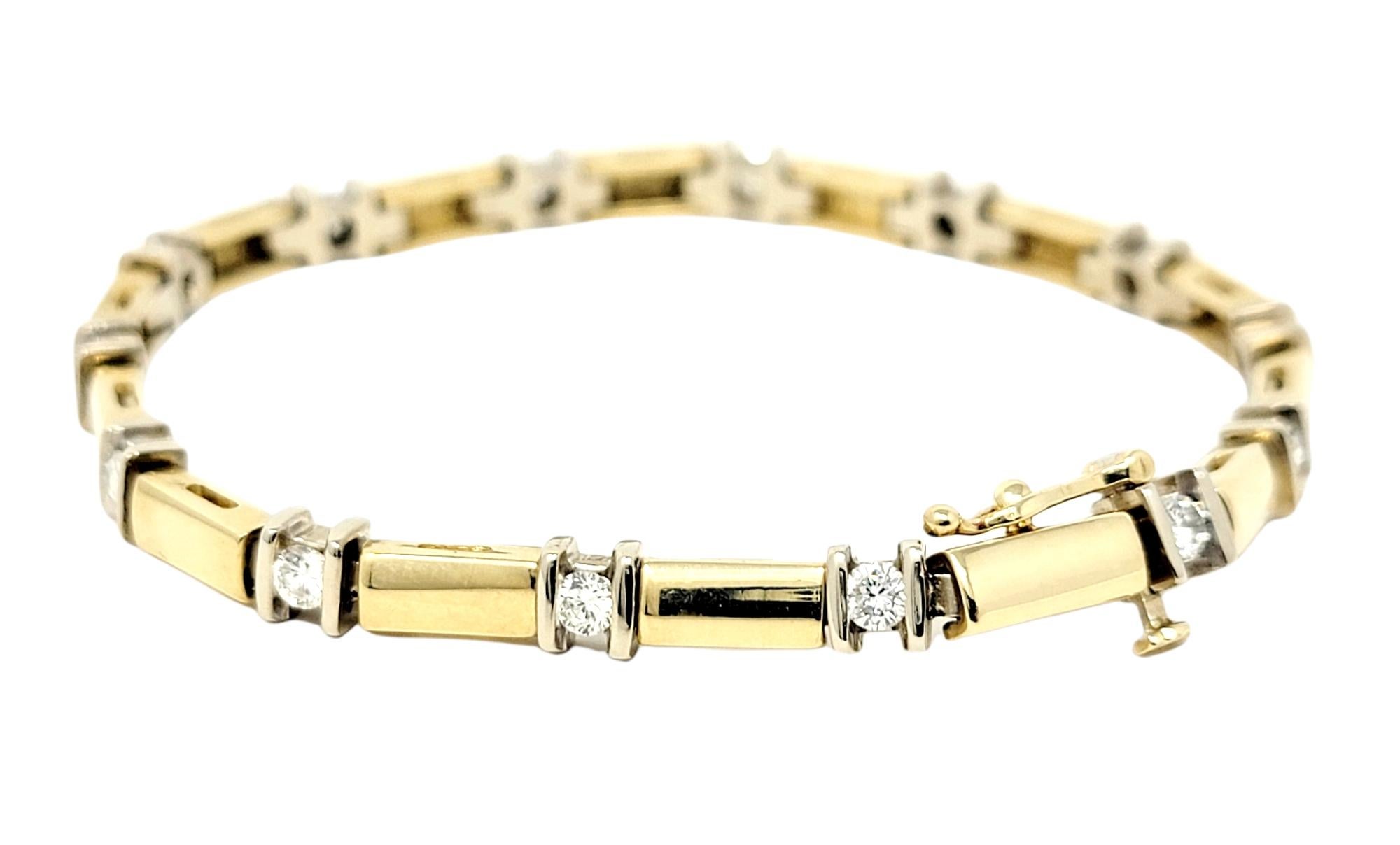 1,12 Karat runder Diamant Station Bar Gliederarmband aus 14 Karat Gelbgold (Rundschliff)