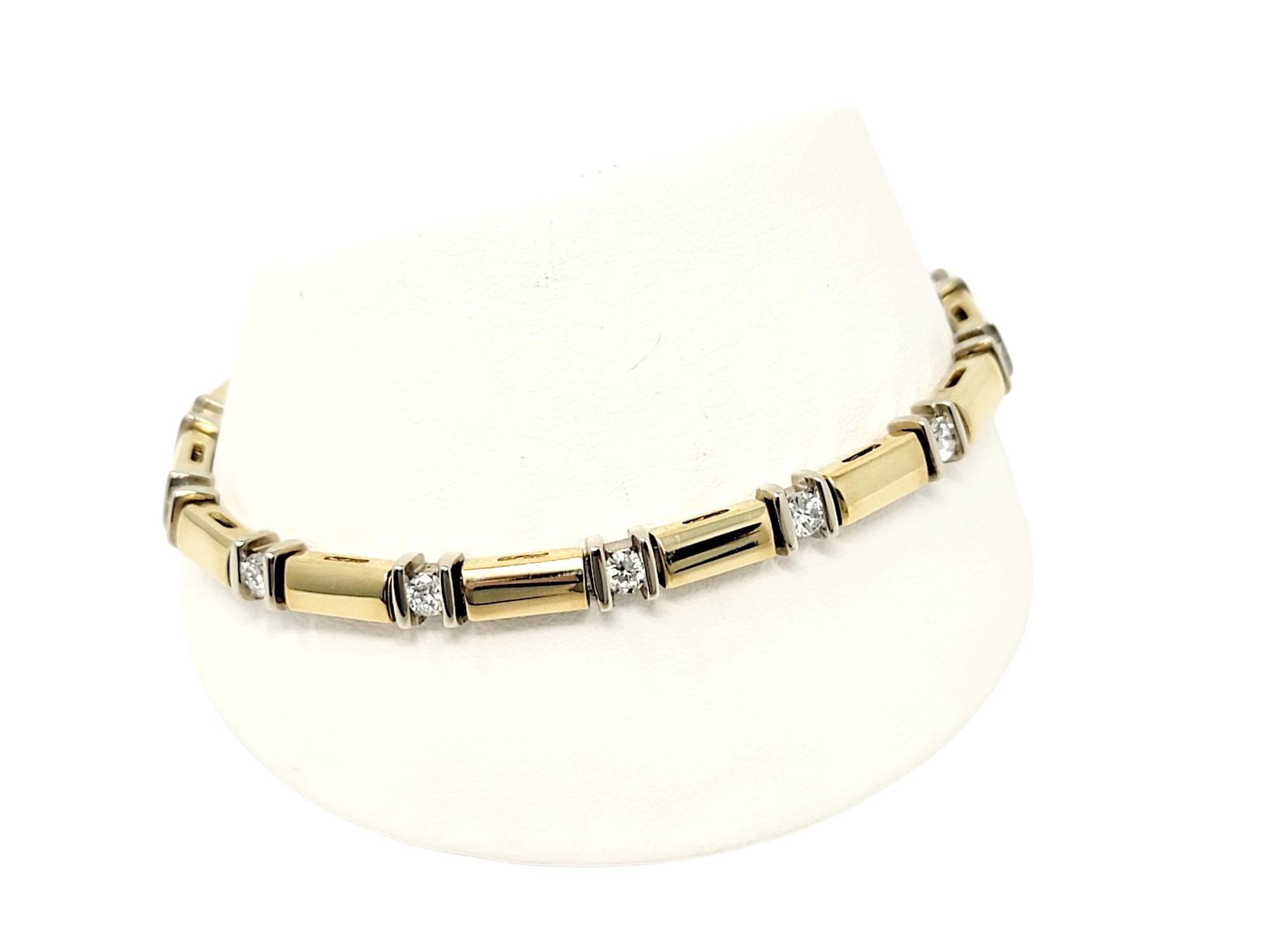 1,12 Karat runder Diamant Station Bar Gliederarmband aus 14 Karat Gelbgold 3