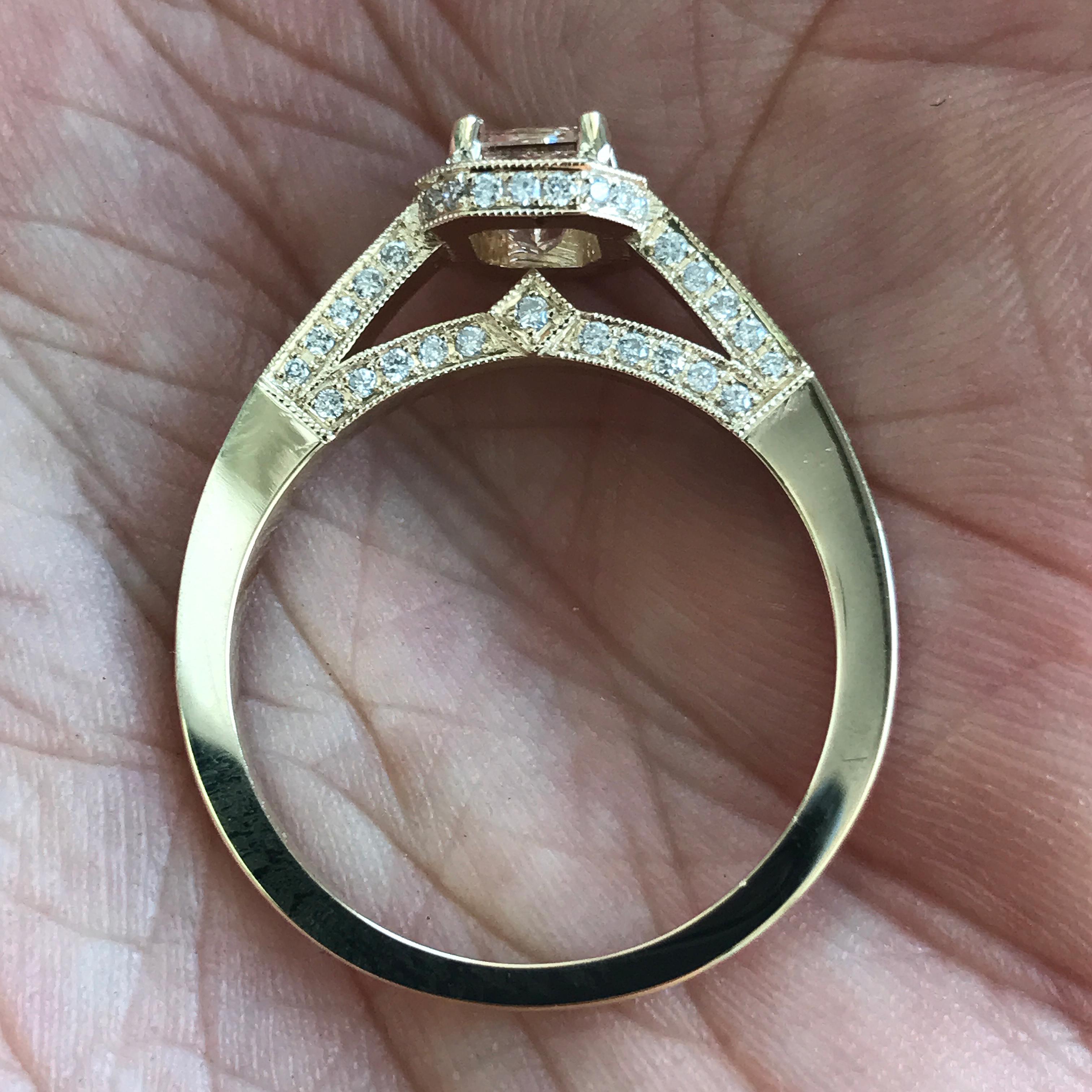 Round Cut 1.12 Carat TW Princess H SI1 Diamond Halo Engagement Ring 14 Karat Ben Dannie For Sale