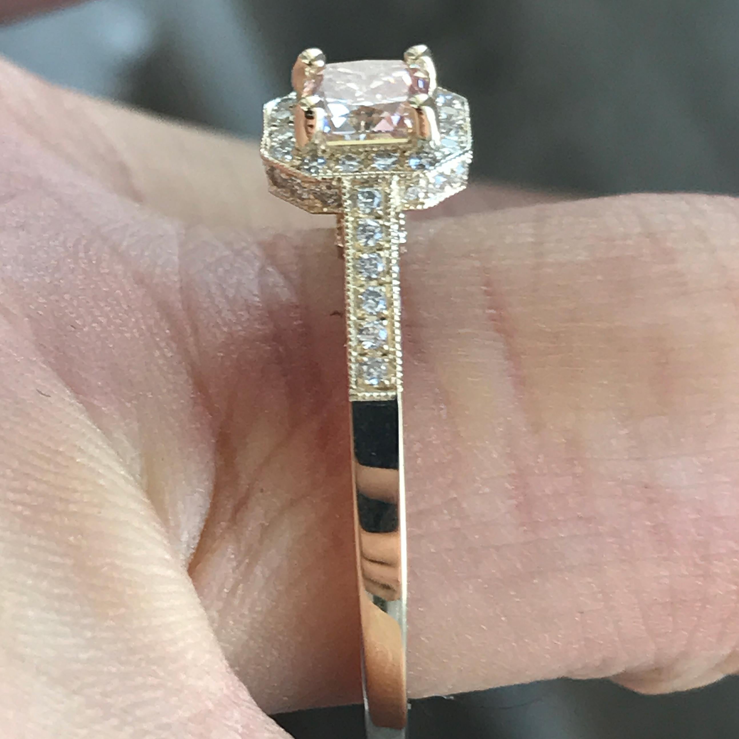 1.12 Carat TW Princess H SI1 Diamond Halo Engagement Ring 14 Karat Ben Dannie In New Condition For Sale In West Hollywood, CA