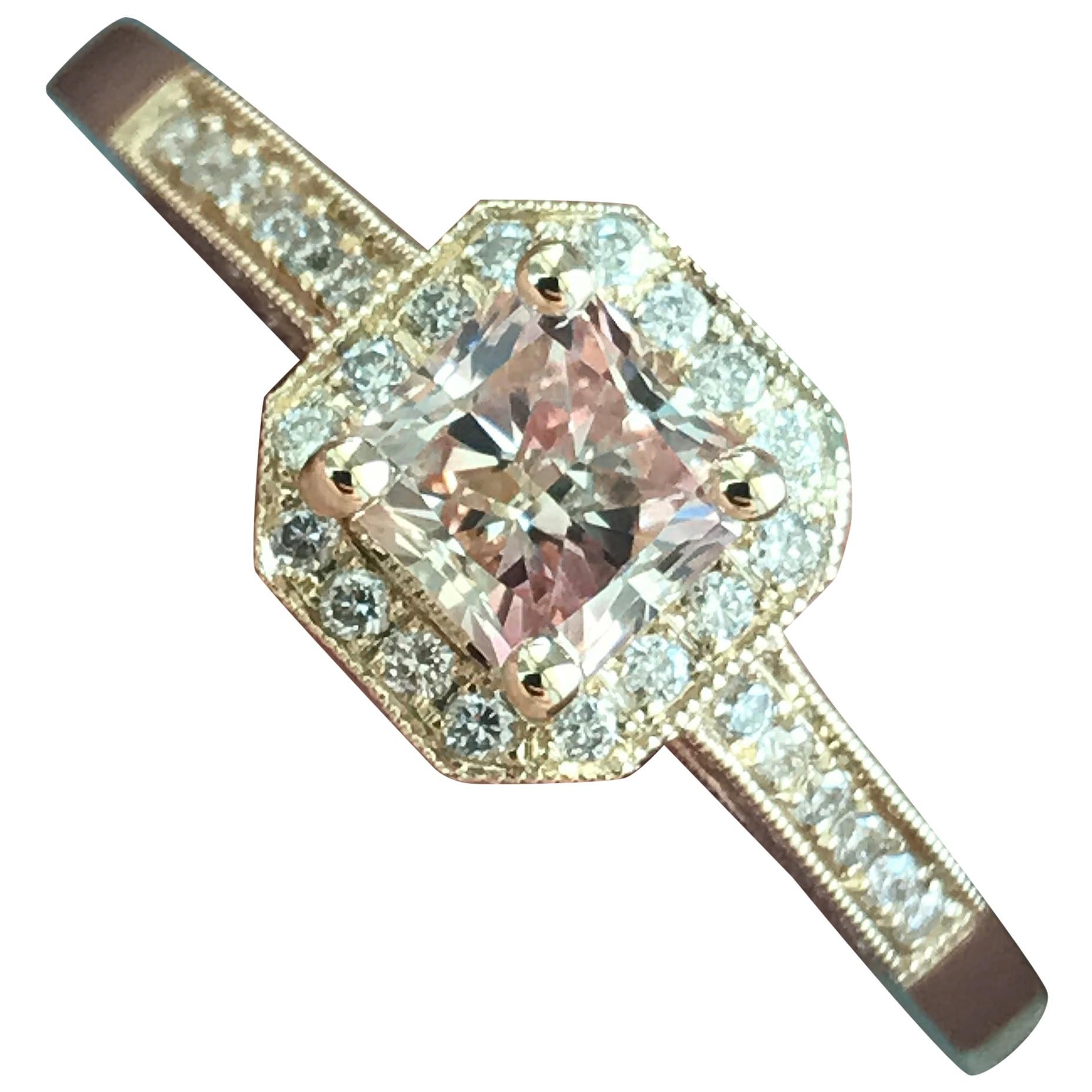 1.12 Carat TW Princess H SI1 Diamond Halo Engagement Ring 14 Karat Ben Dannie For Sale