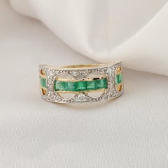 1.12 Carat Zambian Emerald 0.30 Carat SI/H Diamond Ring 14 Karat Yellow Gold
