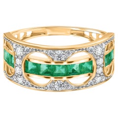 1.12 Carat Zambian Emerald 0.30 Carat SI/H Diamond Ring 14 Karat Yellow Gold